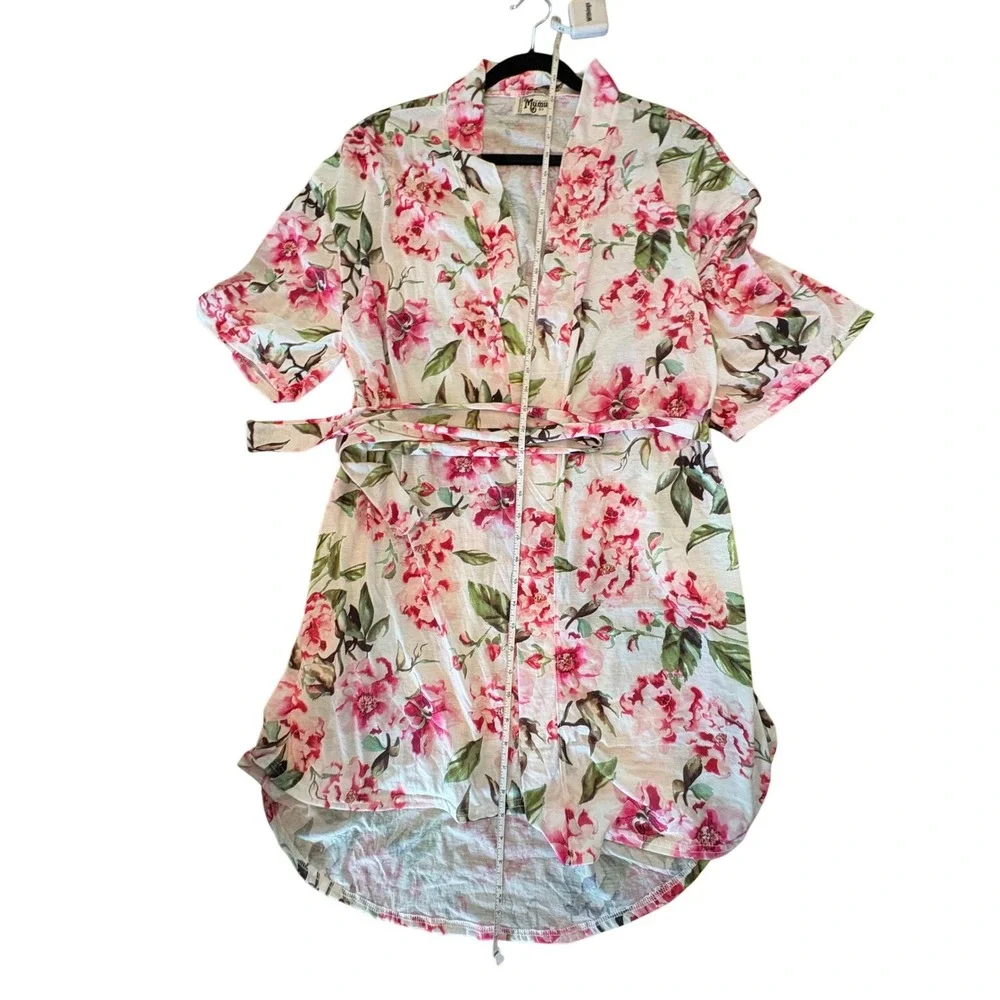 Show Me Your Mumu Floral Robe Pink White Green Wrap High Low One Size OS